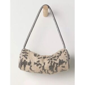 NWT Free People Bailey Beaded Barrel Mini Shoulder Bag Gray Cream